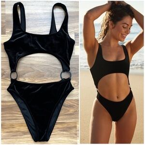 Kendall & Kylie Black Velvet Cabana Ring One Piece Swimsuit